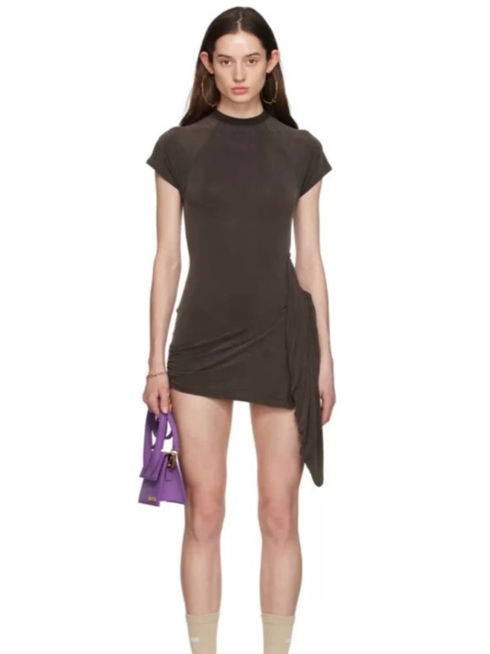 Jacquemus La Robe Saudade Asymmetrical Draped Dress | Brown | Small